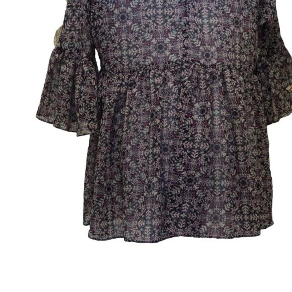 BCBG BOHO Poet top with ruffle sleeve blouse pink green xs - Picture 8 of 10